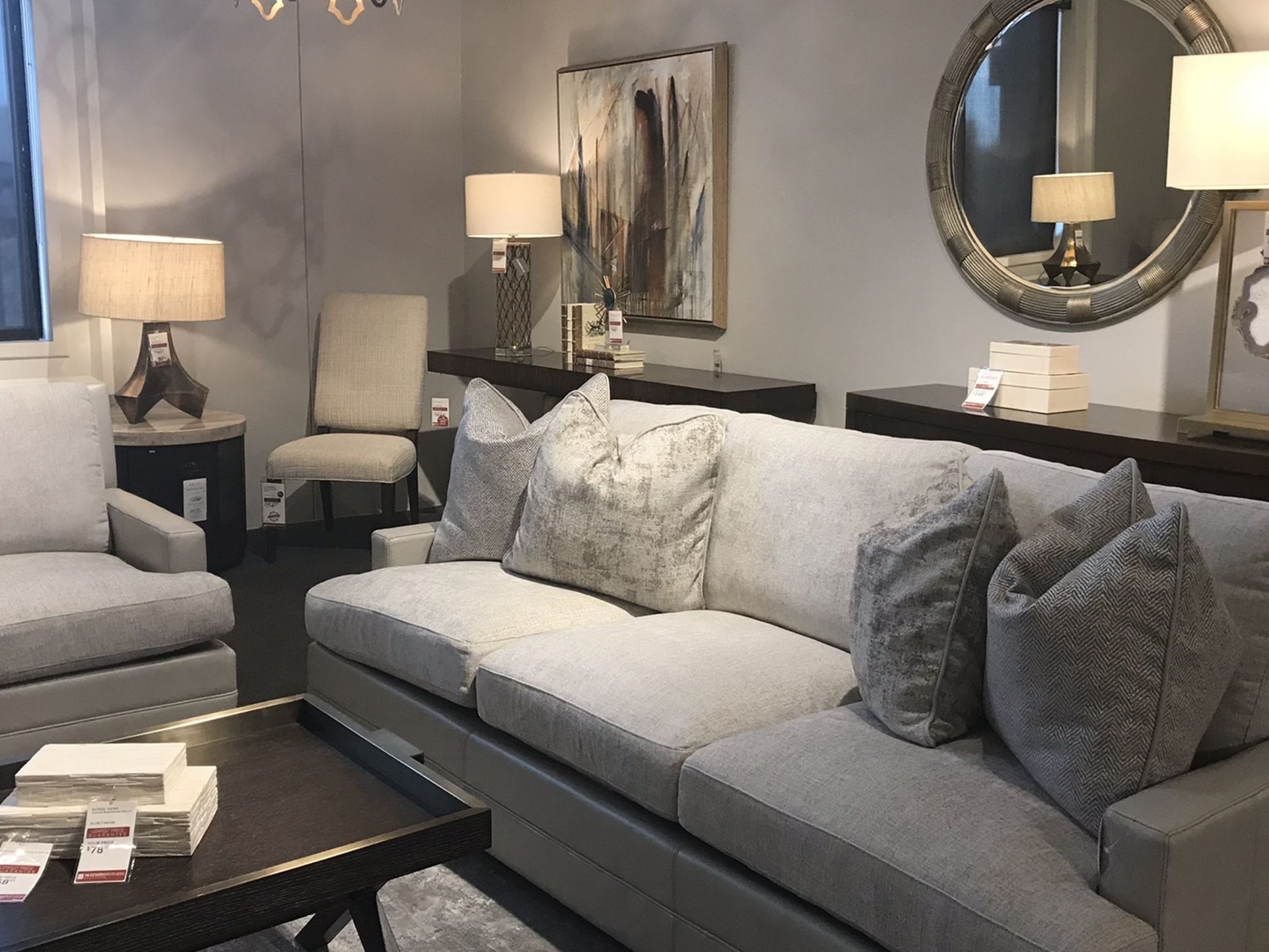 Beautiful Ivory leather and fabric sofa