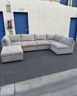 Modular Sectional 6-piece Beige with Storage Ottoman