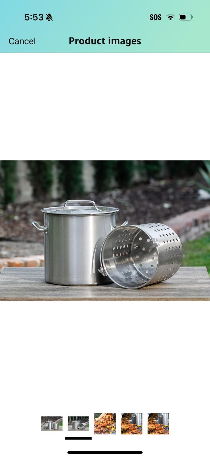 Barton 21Qt Stock Pot w/Strainer Basket Commercial Stainess Steel Food Grade 304 Turkey Deep Fryer Crawfish Clam 59