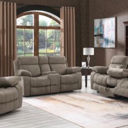 Brand New 2PC Mocha Reclining Sofa and Loveseat Set