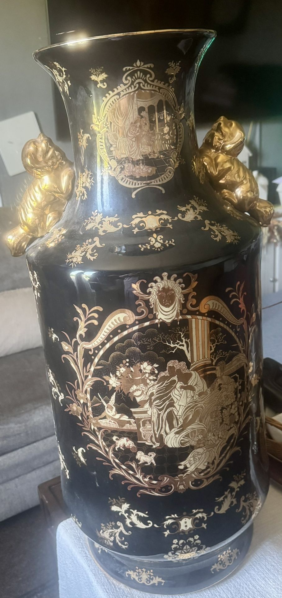 32 inch Black and Gold Vintage Vase