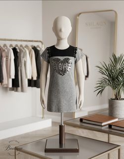 Girls Gray Sequin Heart Dress like new size 5
