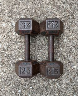 25 lb dumbbells dumbbell Set Cast Iron Hex lbs weights weight 25lb 25lbs pair pounds pound # Exercise Workout Gym