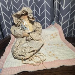 Quilted Rag Doll with Lace Bonnet | Country Farmhouse Decor