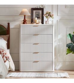 White Fluted 4-Drawer Tall Dresser