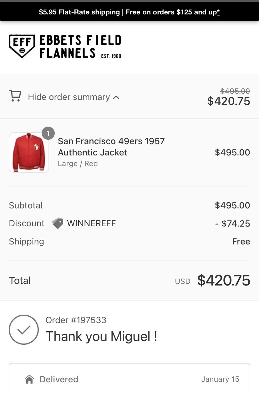 Cotton Authentic San Francisco 49ers 1957 Jacket - HJacket