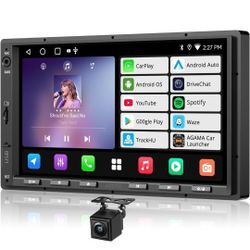 A5L 7inch Android Double DIN Car Stereo & Backup Camera, Wireless CarPlay& Android Auto Touchscreen Head Unit, WiFi/Bluetooth/USB, 2G+32G,MirrorLink, 