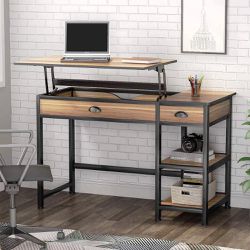 FLASH SALE! New 47 Lift Top Computer Desk with Drawers Home Office Desk with Storage Shelves Adjustable Standing Desk Workstation