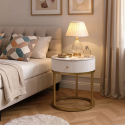 Homy Casa Serene Modern Marble Round End Table with Storage