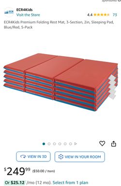  ECR4Kids Premium Folding Rest Mat, 3-Section, Zin, Sleeping Pad, Blue/Red, 5-Pack 73