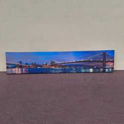 Panoramic Canvas Print Of The New York City Skyline & The Brooklyn Bridge 59"Wx12"H- SEE DESCRIPTION