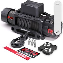 OPENROAD 13500 lb Recovery Winch with Synthetic Rope and 2 Wireless Remotes - IP68 Waterproof 12V Electric Winch for Jeep, SUV, Truck & Trailer - Pant