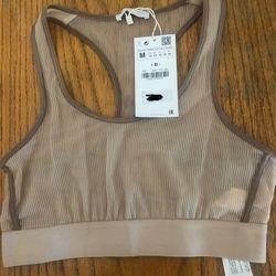 Brand New Tags Women’s Zara Collection Sports Bra Athletic Sheer See-Through Stripe Size M