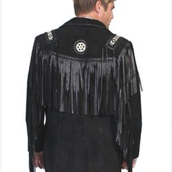 SCULLY BLACK SUEDE HAND LACED BEAD TRIM COAT Size 42