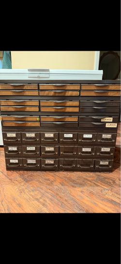 Vintage Metal Multi-Drawer Parts Cabinet