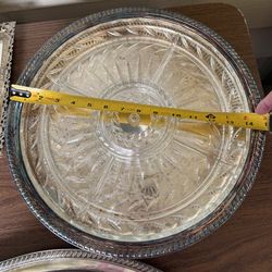 Large silver plate  platter with divided glass insert