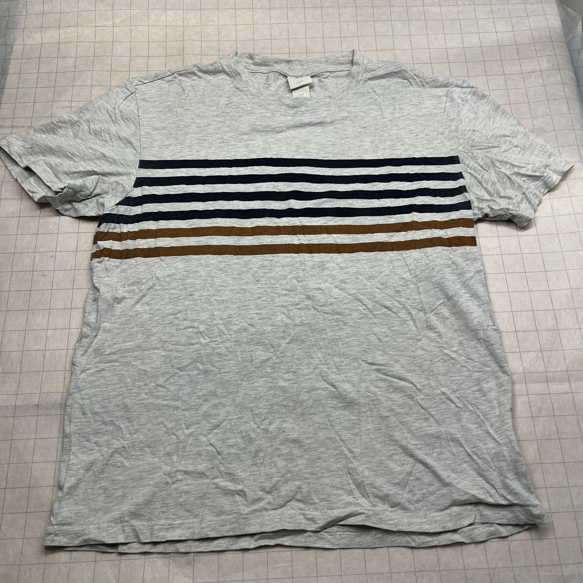 Vintage H&M L.O.G.G. Medium Med Md M Gray With Brown And Black Stripes Print T Shirt Tee Shirt Crewneck Crew Neck