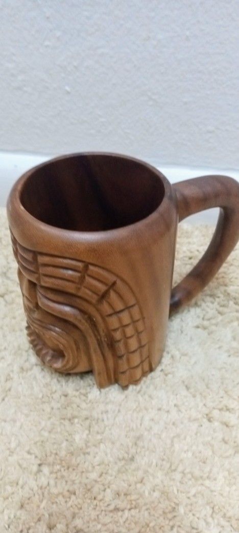 Hand Carved Wood Tiki Mug 