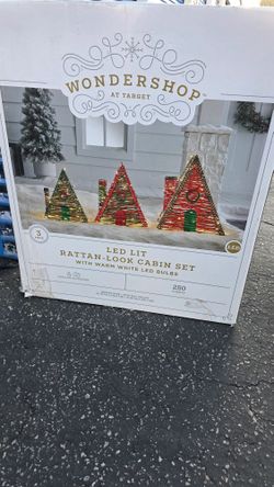 3 Pcs setRATTAN-LOOK CABIN SET With Warm White Led Bulbs New Price Firm Corona92879 