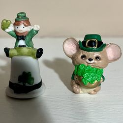 Leprechaun Thimble and Mouse With Shamrocks