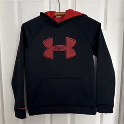 Under Armour Storm 1 ColdGear Boys M Black Red Pullover Hoodie Loose Fit