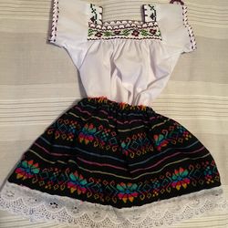 Mexican baby girl Two piece shirt and skirt set with embroidery.