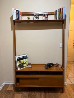 Mid-Century Modern Leaning Ladder Shelf / Wall Unit with Storage Cabinet
