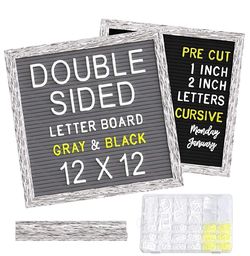 Felt Letter Board Double sided 12x12 inch - Black & Gray Felt with 1", 2” White & Yellow Pre-Cut Letters in Storage Box - for Baby Milestone