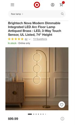 74” Antique Brass Industrial 3-Light LED Energy Efficient Floor Lamp w/ Built-in 3-way dimmer