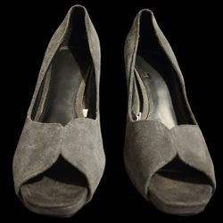 Massimo Gray Suede Open Toe Heels, Women's Size 11