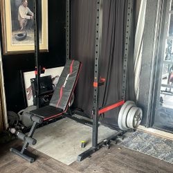 Weight Cage, Bench, And Plates 