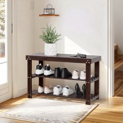 3-Tier Brown Wood Shoe Rack Bench