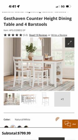 5 piece white/natural dining set