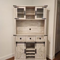 Farmhouse Coffee Bar Cabinet 72” – Storage Hutch w/ Barn Doors – Assembled