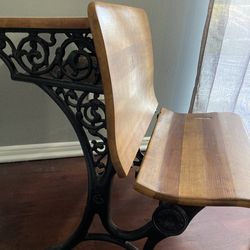 Vtg Antique ASC Industrial Child School Desk Folding Chair Seat Cast Iron & Wood Buffalo #4