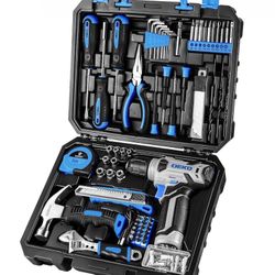 DEKOPRO Drill Set: Tool Set with 8V Blue Cordless Drill, Home Tool Kit with Drill, Hand Tool Kits for Women 126 Piece