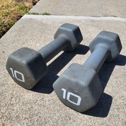 Lot Of Two 10lb 10 Pound Lbs Pounds Dumbbell Weights Exercise