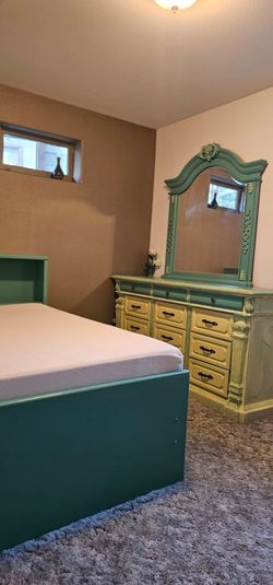 CAPTAIN BED, MATTRESS  AND MATCHING DRESSER..MIRROR NOT INCLUDED