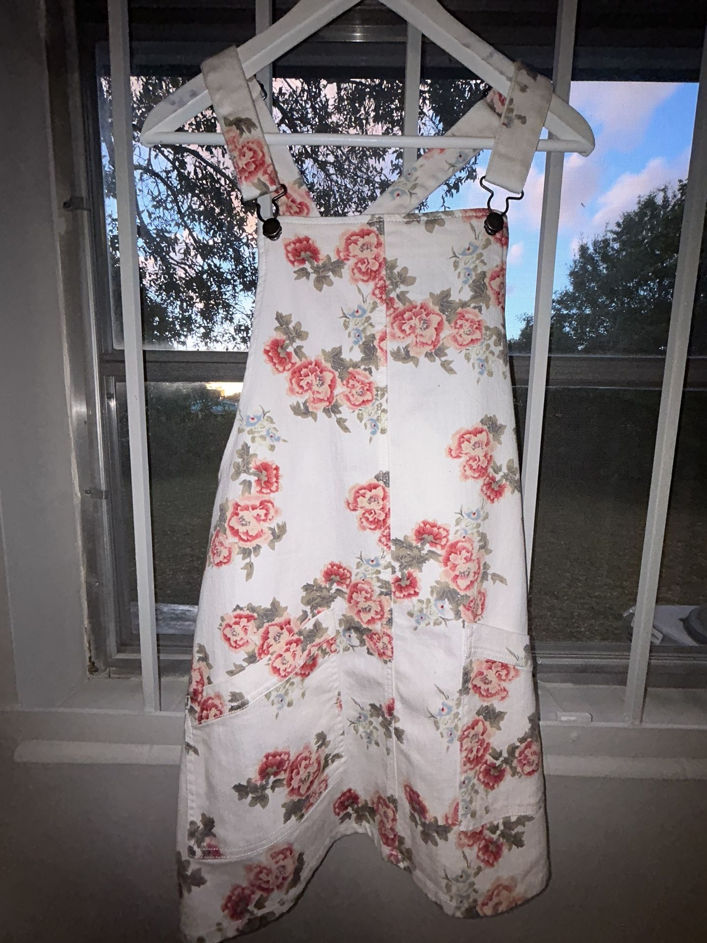 White Flower Jean Overall Dress