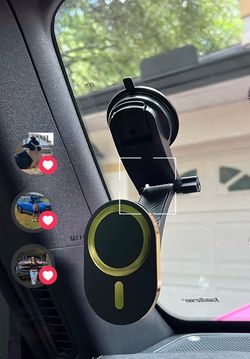 Multi-angle foldable magnetic phone mount w/ suction cup or vent clip mount MagSafe-compatible ring