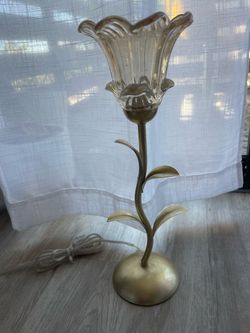 Gold and amber metal and glass lamp