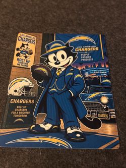 Los Angeles chargers Felix the cat on a metal sheet