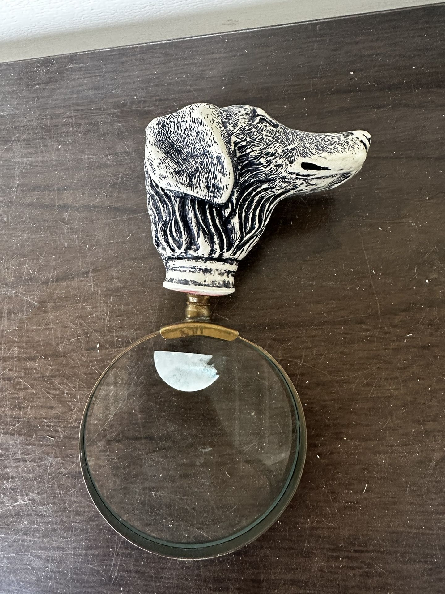 RareVintage Desktop Magnifying Reading Glass with Figural Dog Head Handle