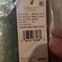 Adrianna Papell Size 12 Mint Green Beaded Mesh Wrap Dress 150 FIRM NO LESS