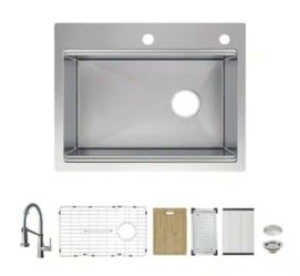 Glacier Bay 27" X 22" X 9" Dual Mount Kitchen Sink With Faucet & Workstation Accessories