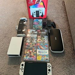 Working Perfectly OLED Handheld Console 64GB White Bundle W/ Games and Carry Cases