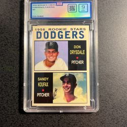 Koufax / Drysdale, Dodgers, ‘56 Rookie Stars Card Graded 9