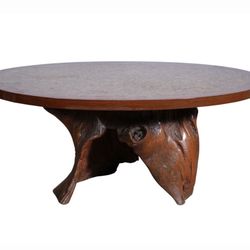 Table with "Tree Trunk" Base and Oval Top with Poured Resin Pebble Top, 28 1/2"h x 66"w x 48"d 
