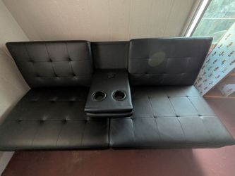 175. Black Faux Leather Futon Recliner Sofa