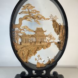 18.5” Antique Finely Handcrafted Chinese Cork Diorama Sculpture 